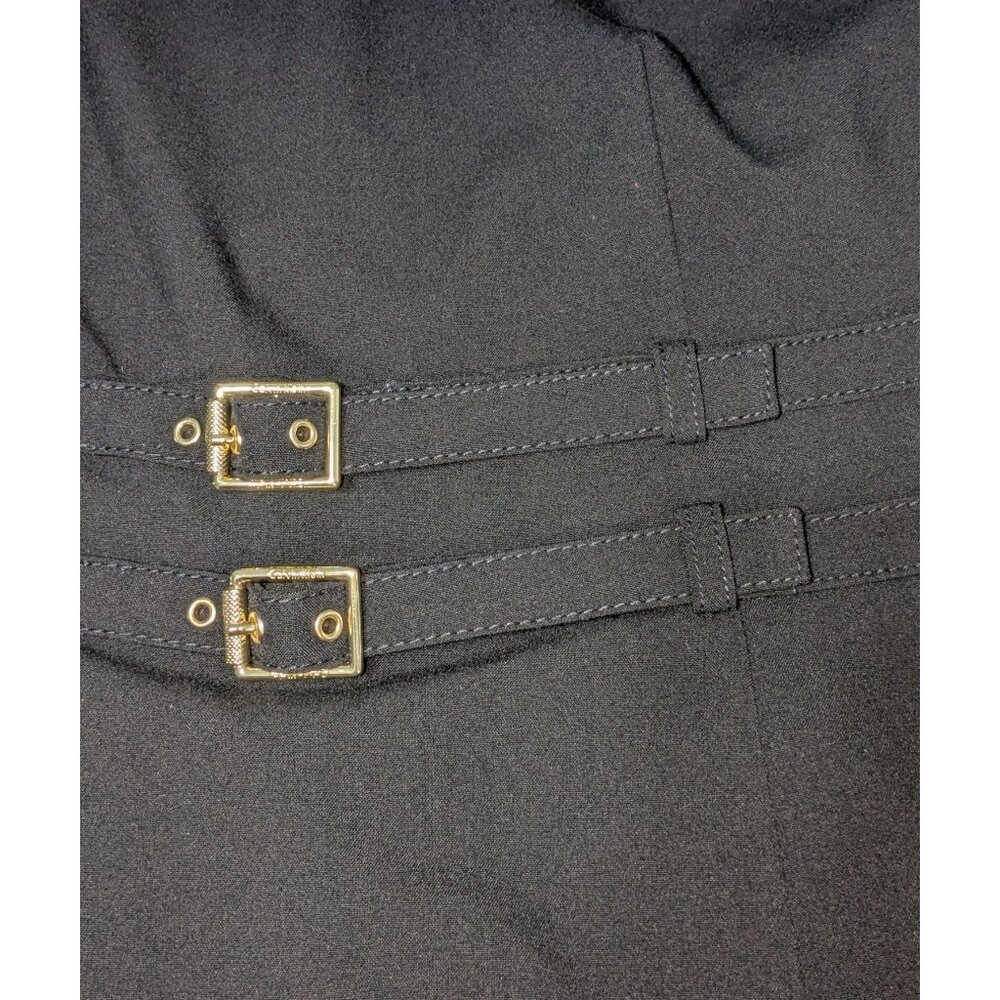 Calvin Klein Womens 16W Sleeveless Black Sheath Dress Gold Zipper Belt Accent - Picture 7 of 12